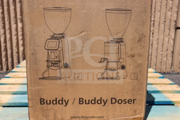 HeyCafe Buddy Professional On-Demand Espresso Grinder box, new, model Buddy, white, 2.6 lb capacity, 110V.