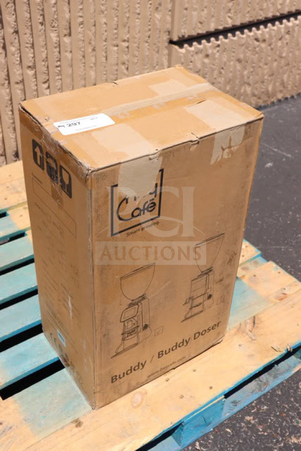 New-in-box HeyCafe Buddy professional espresso grinder, model Buddy, 2.6 lb, white, 110V, serial 22U0001956.