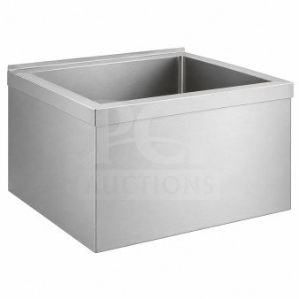 BRAND NEW SCRATCH-N-DENT Regency 600SM242412 stainless steel mop sink, 29"x24"x24"x12". Original packaging damaged.