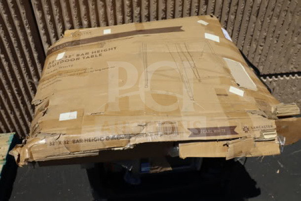 BRAND NEW Lancaster Table & Seating 164RB323WHT Alloy 32" x 32" Pearl White Bar Height Outdoor Table in box.