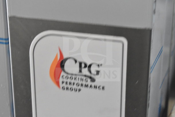 Brand new Cooking Performance Group combi oven, model 351OCB210I, 10-pan, manual controls, scratch and dent, broken glass visible.