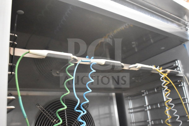 2021 Desmon GBF-15+ETL stainless steel blast chiller, interior view showing 4 probes and fan, 220 volts, 3 phase.