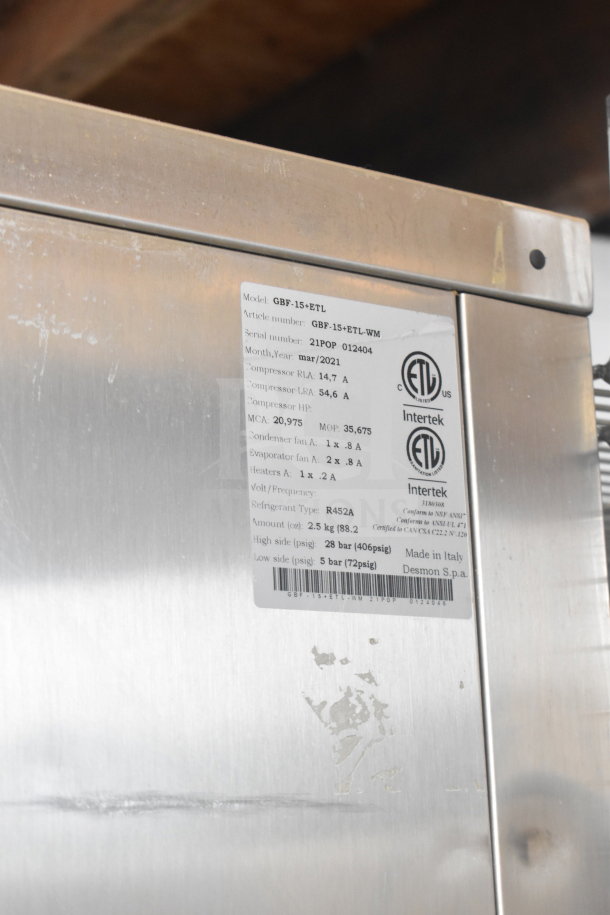 2021 Desmon GBF-15+ETL stainless steel blast chiller shock freezer. Features 4 probes, ETL certified, 220V, 3 phase.