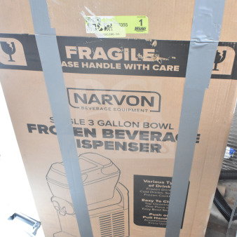 Boxed Narvon 378SM1 Single 3 Gallon Pourover Granita Machine. Scratch and dent. 115V, 1 Phase. Handle with care label.