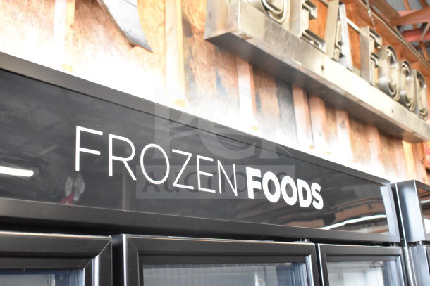 2017 True GDM-72F-HC freezer merchandiser, three glass doors, "Frozen Foods" label, tested, working condition.