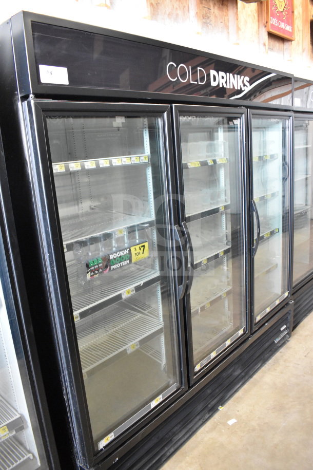 2017 True GDM-72-HC 3 Door Reach-In Cooler Merchandiser, 115V, tested, working, commercial use, black frame, glass doors.