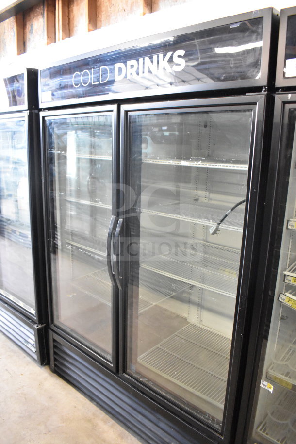 2017 True GDM-49-HC commercial cooler, 2 glass doors, 115V, tested and working, "Cold Drinks" sign, excellent condition.