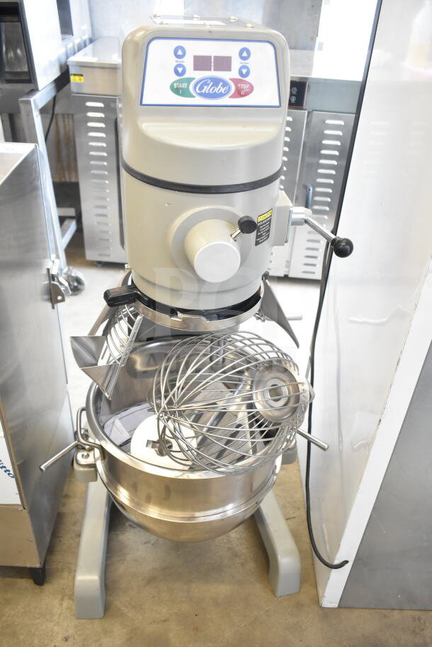 2025 Globe SP30 30 Quart Planetary Dough Mixer with bowl, guard, hook, paddle, and whisk. 115V, 1 phase. Excellent condition.