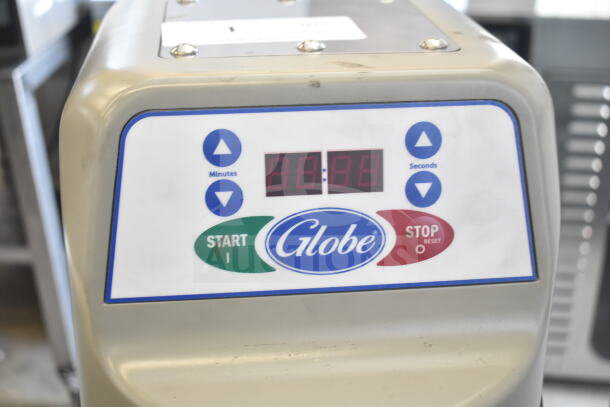 2025 Globe SP30 30 Quart Planetary Dough Mixer control panel with start/stop buttons and timer display.
