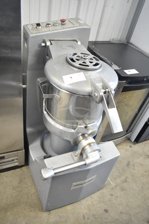 Robot Coupe R25-T 25L vertical cutter mixer food processor, 240V, 3-phase. Industrial design, metal finish, used condition.