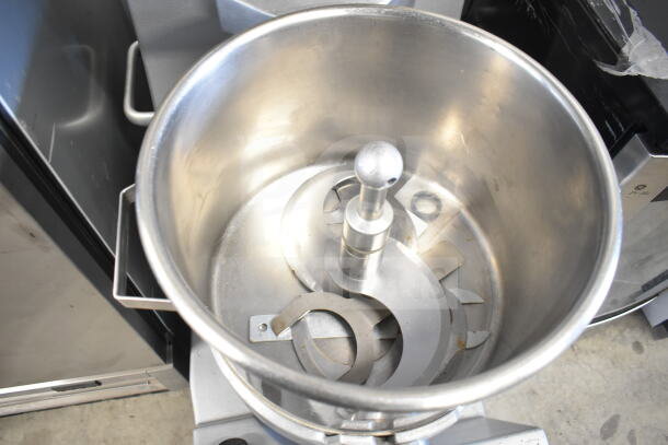 Robot Coupe R25-T 25L vertical cutter mixer, 240V, 3-phase. Stainless steel bowl, visible blades, well-maintained condition.