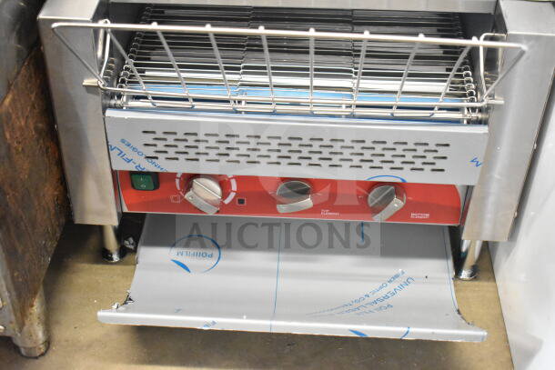 Brand new Avantco 184T3600B conveyor toaster, 14.5" wide, 1200 slices/hour, 208V, 1 phase, minor scratch and dent.