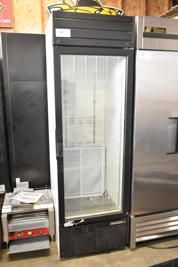 Habco SE18HC Commercial Cooler, Single Door, Reach In, 115V, Black Frame, Glass Panel, Good Condition, Adjustable Shelves.