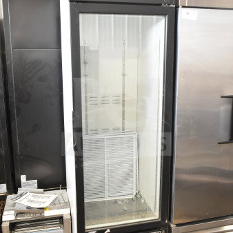 Habco SE18HC Commercial Cooler, Single Door, Reach In, 115V, Black Frame, Glass Panel, Good Condition, Adjustable Shelves.