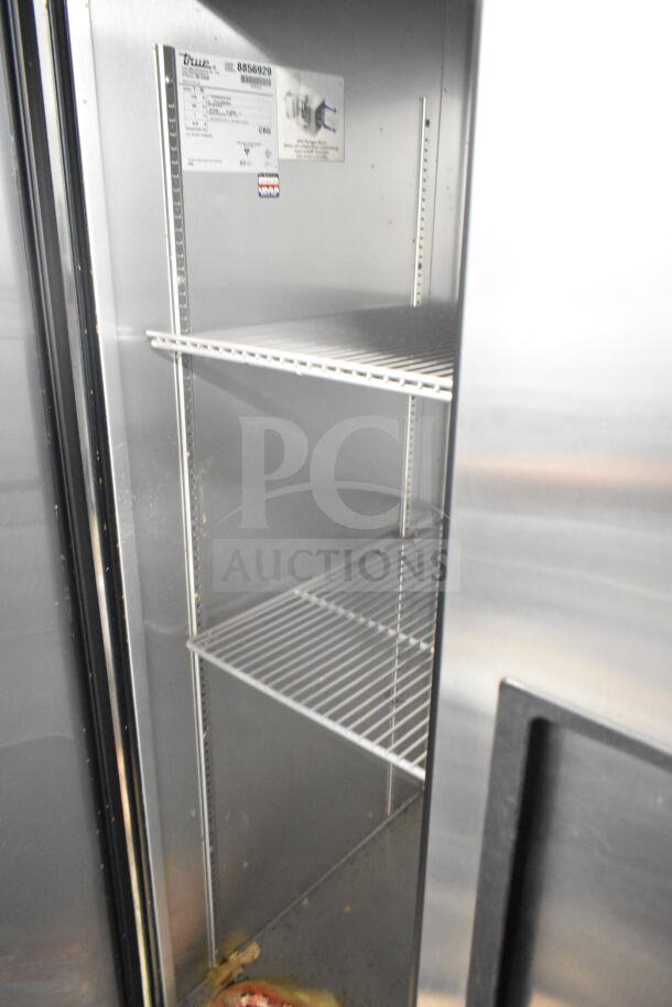 2016 True T-35 2 Door Cooler, stainless steel, 115V, 1 phase, adjustable shelves, interior label visible, used condition.