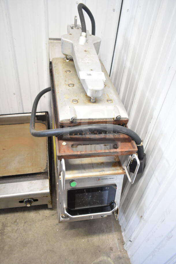 Garland CXPB12 commercial electric flat top grill with clamshell, 208-240V, 3-phase. Visible wear, model label intact.