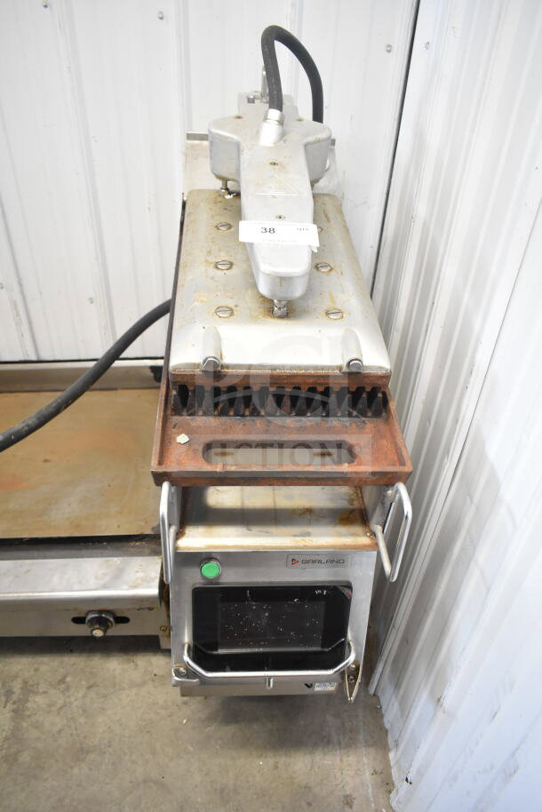 Garland CXPB12 commercial electric flat top grill with clamshell, 208-240V, 3 Phase. Visible wear, model label intact.