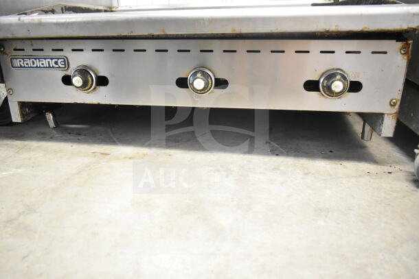 Radiance Commercial Countertop Flat Top Griddle, three controls, metal construction, branded front, used condition.