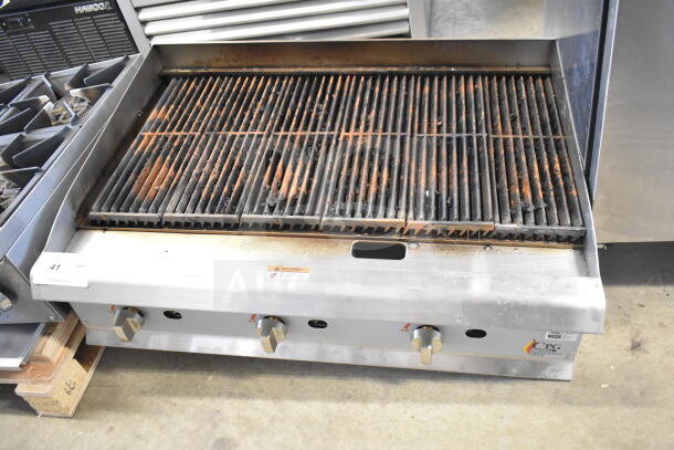 2025 Cooking Performance Group CR-CPG-36-NL 36" natural gas countertop radiant charbroiler, 120,000 BTU, three knobs, used condition.