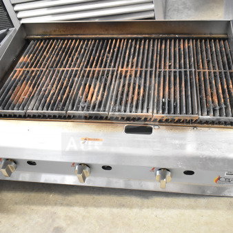 2025 Cooking Performance Group CR-CPG-36-NL 36" natural gas countertop radiant charbroiler, 120,000 BTU, three knobs, used condition.