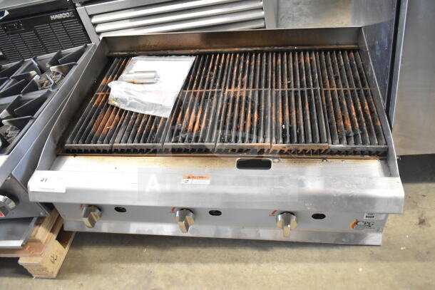 Cooking Performance Group 36" gas charbroiler, model 351CRCPG36NL, 120,000 BTU, used condition, includes grates and burners.