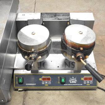 2021 Carnival King waffle maker, model 382WBM26DGT, with dual non-stick plates, digital timer, and temperature controls.