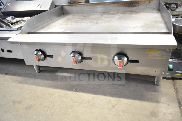 2025 Vesta C36TGG commercial countertop natural gas flat top griddle, 90,000 BTU, with stainless steel finish and three control knobs.
