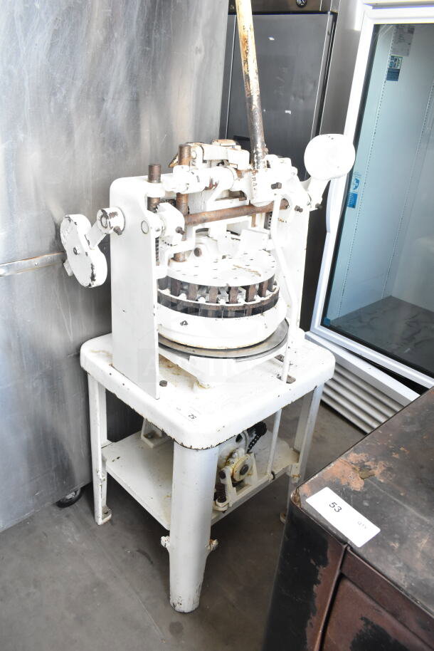 Dutchess Commercial Floor Style Dough Divider, visible wear, manual operation, sturdy metal build, item tag "53".