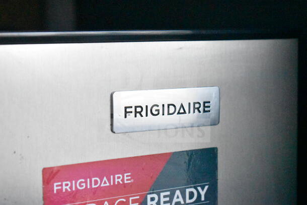Frigidaire FGFRF1008 single door cooler freezer, stainless steel finish, convertible, 115V, 1 phase, logo visible.