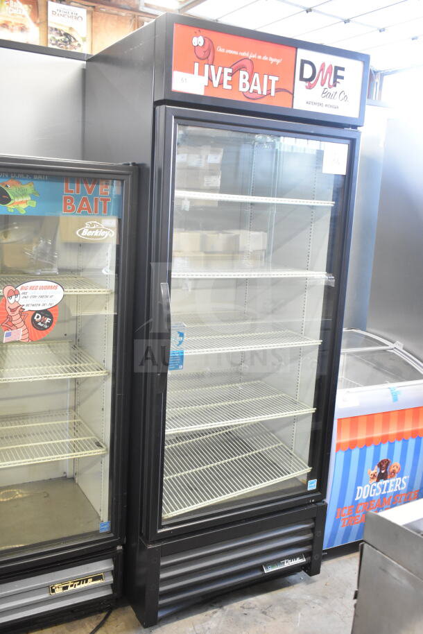 2022 True GDM-26-HC commercial single door reach-in cooler merchandiser, black exterior, glass door, 115V, 1 phase.