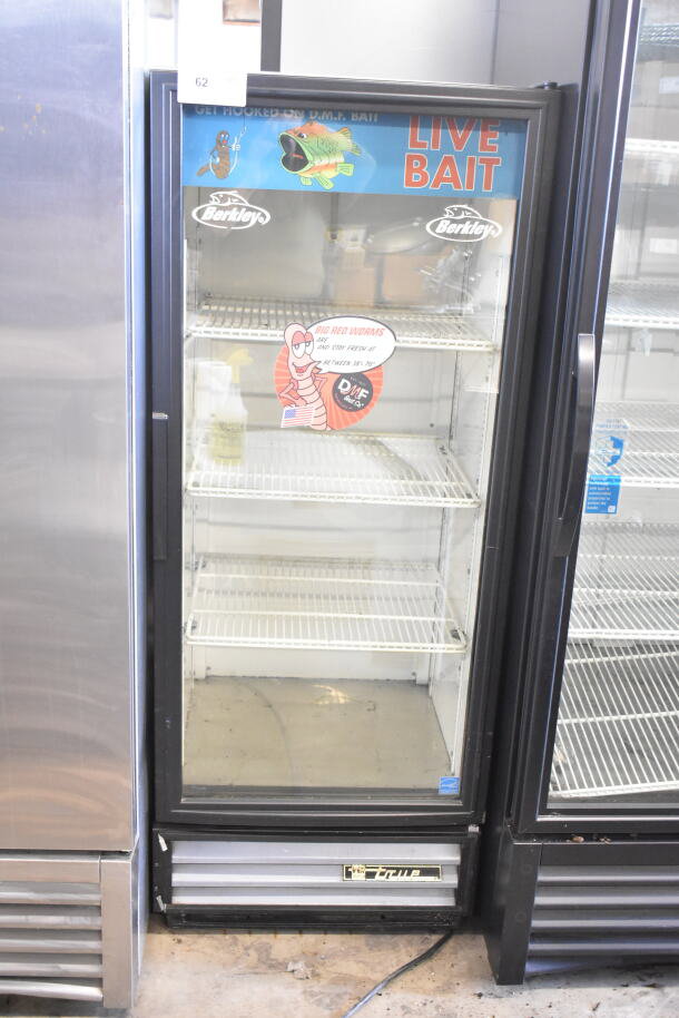 True GDM-12 commercial merchandiser cooler, single glass door, 115 volts, features branding stickers, fair condition.