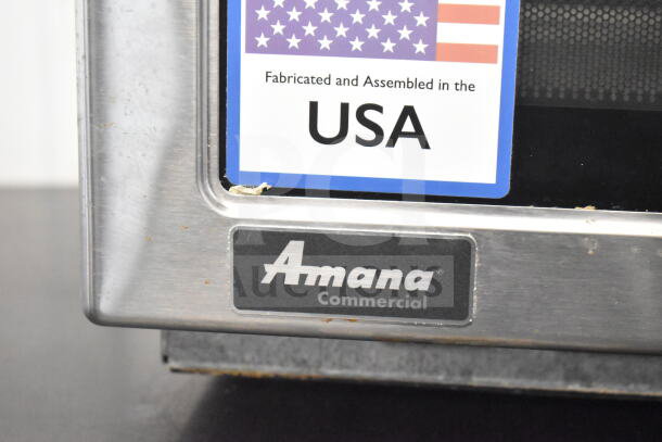 2022 Amana RCS10TS commercial microwave, stainless steel, USA-made label, minor wear, 120 volts, 1 phase.
