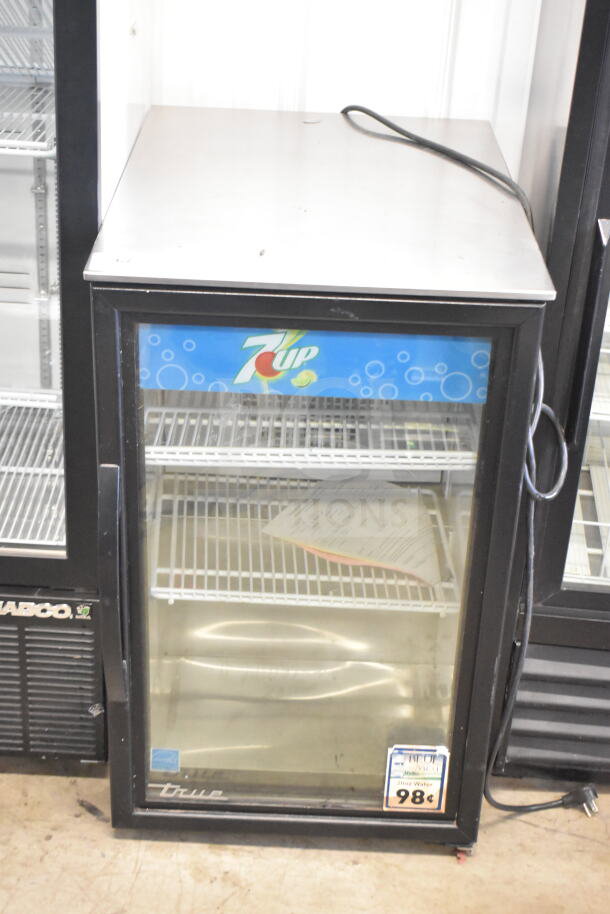 2018 True GDM-06-34-HC mini reach-in cooler, single glass door, 115V, commercial use, displays 7-Up branding.