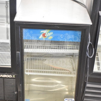 2018 True GDM-06-34-HC mini reach-in cooler, single glass door, 115V, commercial use, displays 7-Up branding.
