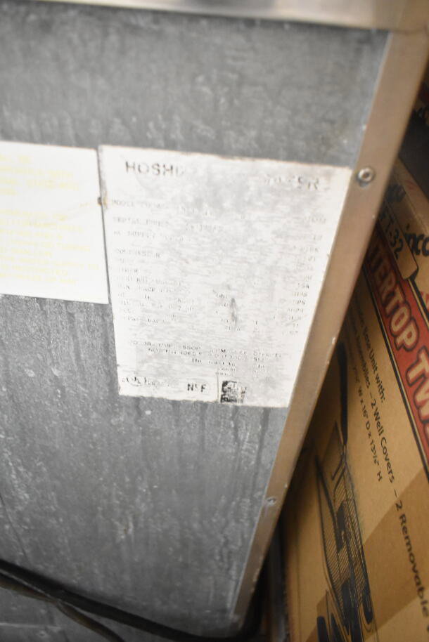 Hoshizaki Commercial Ice Machine Head, metallic finish, with informational label indicating model and specs, used condition.