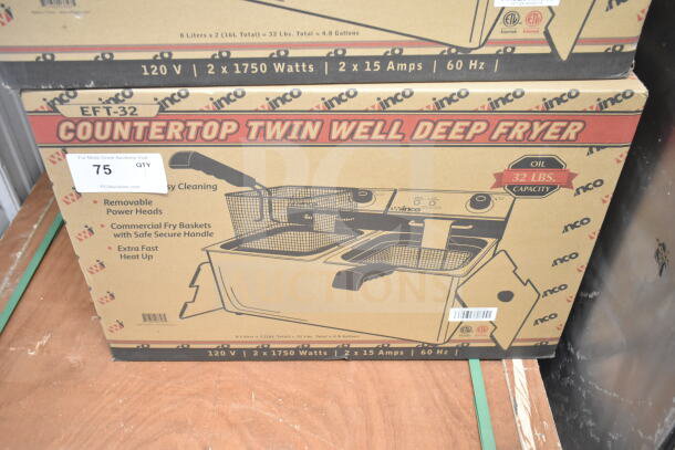 BRAND NEW Winco EFT-32 Countertop Electric Fryer, scratch and dent, dual 16 lb vats, removable power heads, 120V.