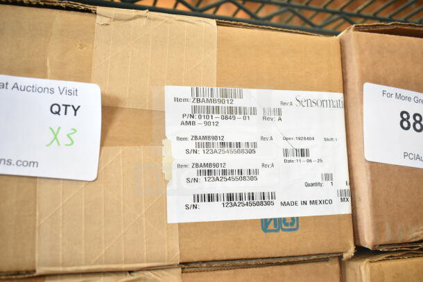 Three Sensormatic ZBAMB9012 Deactivators in original packaging, labeled as made in Mexico. Serial number: 123A2545508305. Quantity: 3.