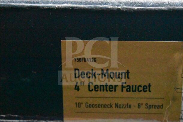 BRAND NEW SCRATCH AND DENT! Waterloo deck mount faucet, model 750FD4126, with 12" gooseneck spout and 4" centers.