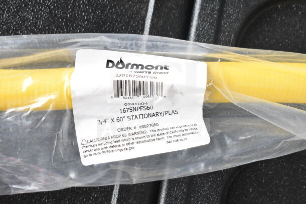 Brand new Dormont 1675NPFS60 60" stainless steel gas connector, 3/4" diameter, labeled in packaging.
