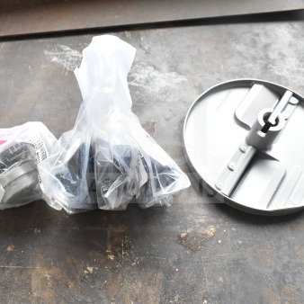 5 brand new items, including Robot Coupe blade, MainStreet Equipment oven knob, and Cleveland timer, in packaging.