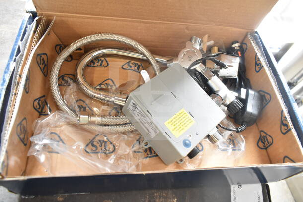 BRAND NEW T&S EC-3101 wall-mounted sensor faucet, 4 1/8" gooseneck spout, 2.2 GPM aerator, in box, slight scratches.