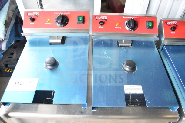 Avantco 177F202 30 lb. dual tank fryer, brand new with scratches, 208-240V, 1 phase, temperature controls visible.