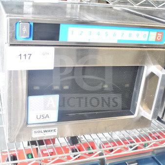 Brand new Solwave SWAHD18 stainless steel commercial microwave, push button controls, 208/240V, minor scratches.