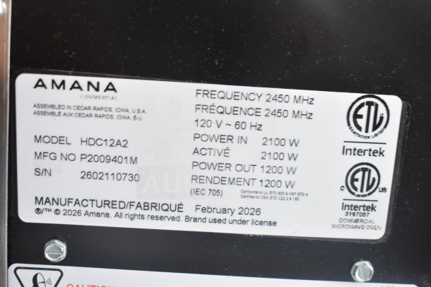 BRAND NEW 2026 Solwave HDC12A2 Commercial Microwave, scratch and dent, stainless steel, push button controls, 120V, 1 phase.