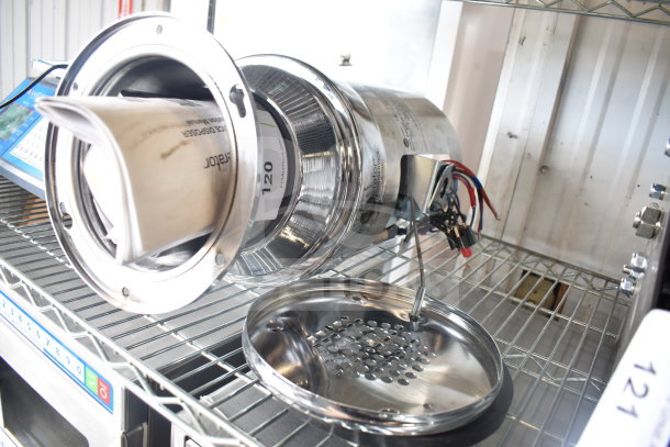 Brand new InSinkErator SS-100-47 commercial garbage disposer, 208/230/460V, 3-phase, stainless steel, minor scratches visible.