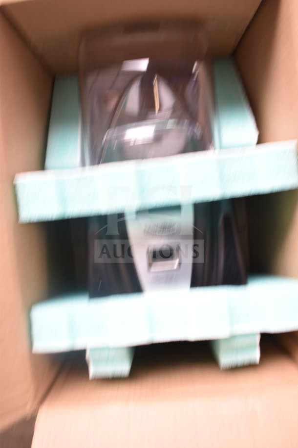 Blendtec Connoisseur 825 blender in packaging, includes sound enclosure and two 90 oz WildSide+ jars, 3.8 hp motor, 120V.