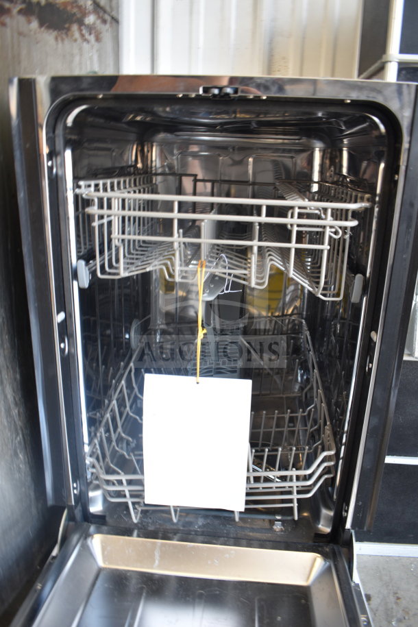 Honeywell HDS18SS 18" stainless steel undercounter dishwasher, open door view, 120 volts, 1 phase, interior racks visible.