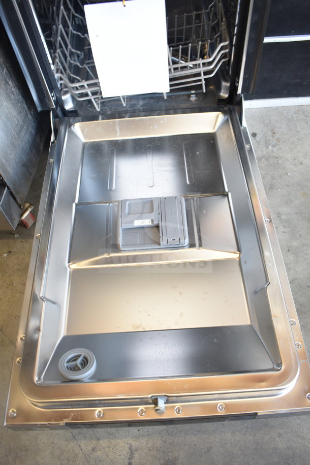 Honeywell HDS18SS stainless steel undercounter dishwasher, 18-inch, 120 Volts, shown open, detailing interior and detergent compartment.