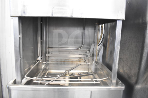 Hobart AM15 Commercial Dishwasher, corner pass-through style, stainless steel interior, 208-240V, 3-phase.