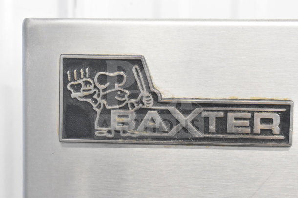 Baxter SP155G-M1826 commercial donut fryer, stainless steel exterior, visible Baxter logo, natural gas powered.